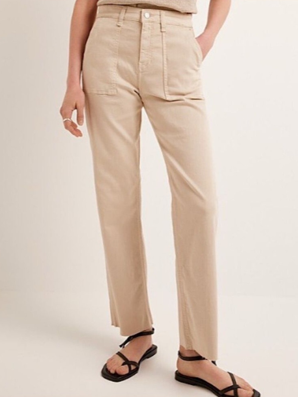 Mavi Shelia High Rise Straight Leg Utility Twill Pants Beige 28/29 Raw Hem